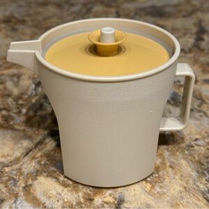 Vintage Tupperware Beige and Harvest Gold Creamer #1414-5 with Push Button Lid
